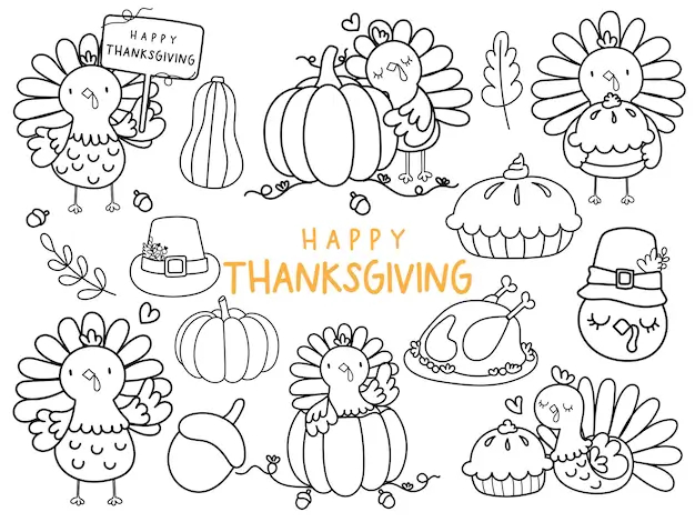 thanksgiving doodle coloring sheet to color